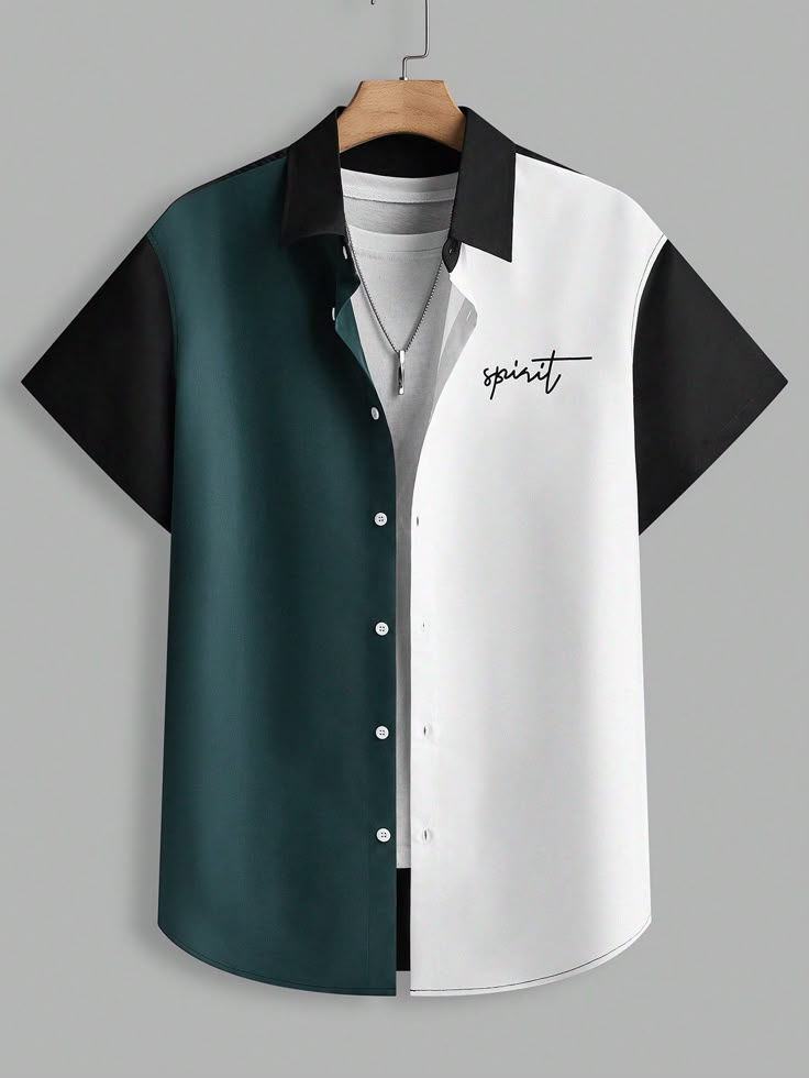Loose Men Letter Graphic Colorblock Shirt Without Tee.
