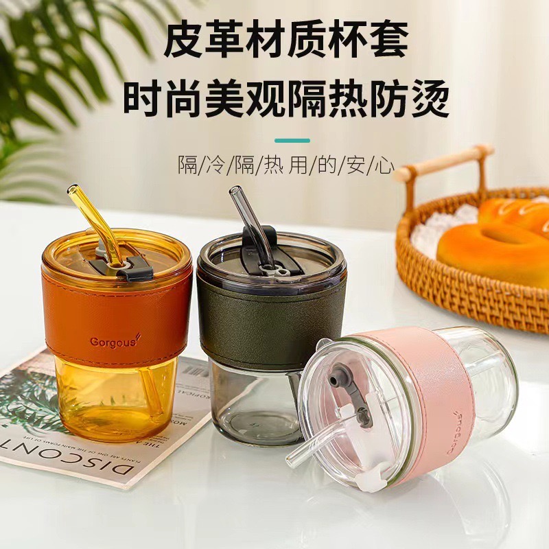 Bamboo cup with straw, coffee cup, glass cup with logo printing